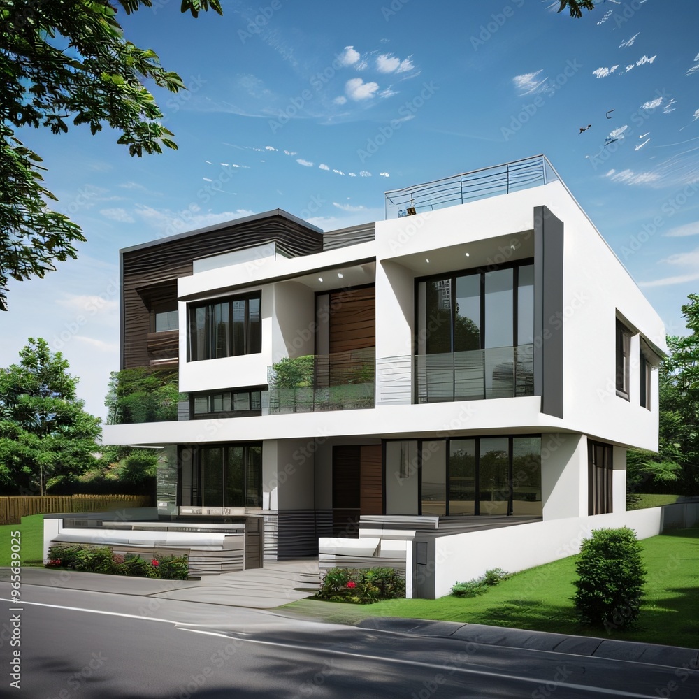 Modern luxury house with a well-manicured lawn.. Modern luxury house with a well-manicured lawn..