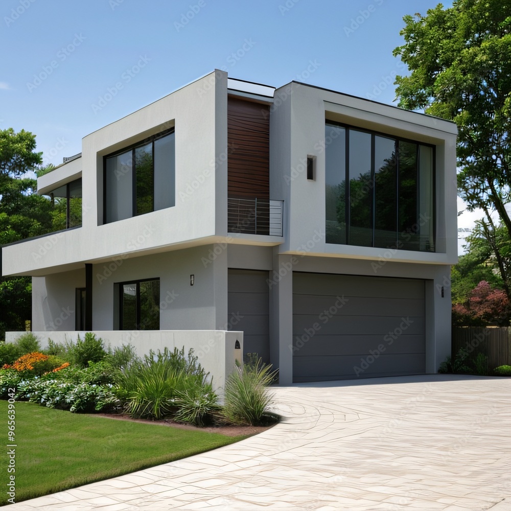 Modern luxury house with a well-manicured lawn.. Modern luxury house with a well-manicured lawn..