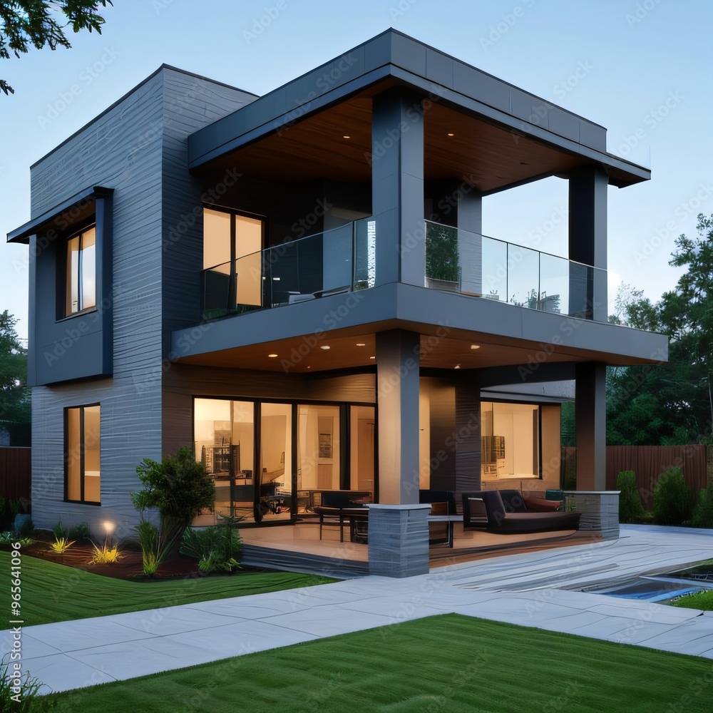 Modern luxury house with a well-manicured lawn.. Modern luxury house with a well-manicured lawn..