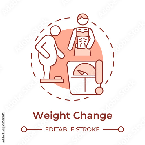 Weight change soft red concept icon. Cancer symptom. Unexpected weight loss and gain. Metabolic syndrome. Round shape line illustration. Abstract idea. Graphic design. Easy to use in article