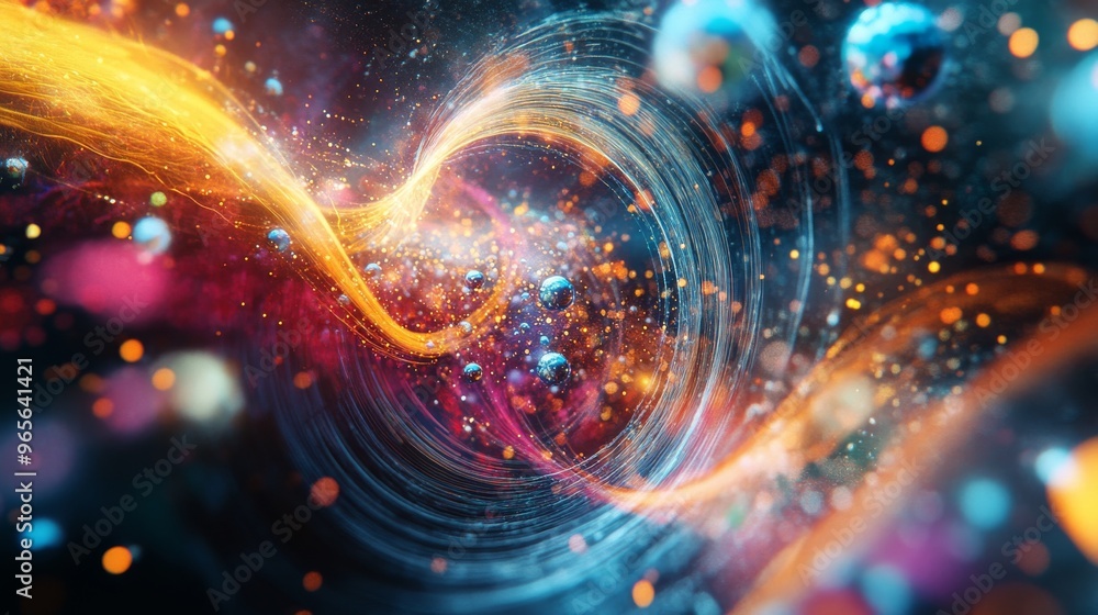 A concept art of quantum entanglement with particles connected across distances, abstract and colorful. A concept art of quantum entanglement with particles connected across distances, abstract and colorful.