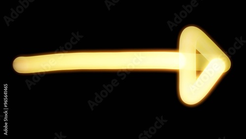 Arrow Warm yellow light painting element glowing vividly against a black background.