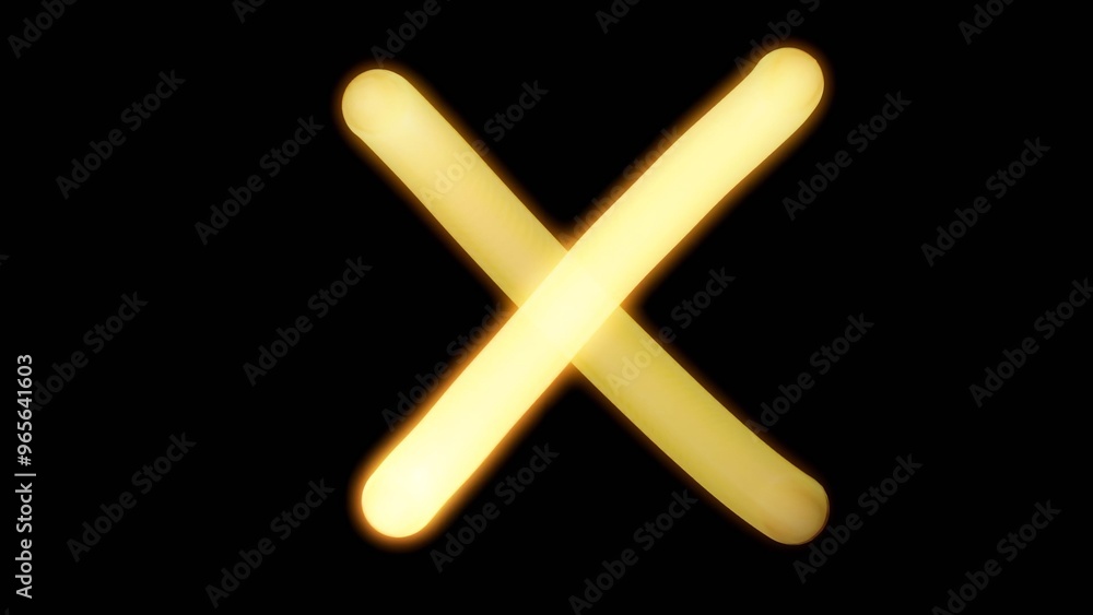 Obraz premium Cross Warm yellow light painting element glowing vividly against a black background.