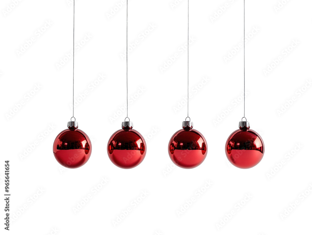 © Asier - Four red Christmas baubles hanging in a row on a white background. PNG transparent. © Asier - Four red Christmas baubles hanging in a row on a white background. PNG transparent.