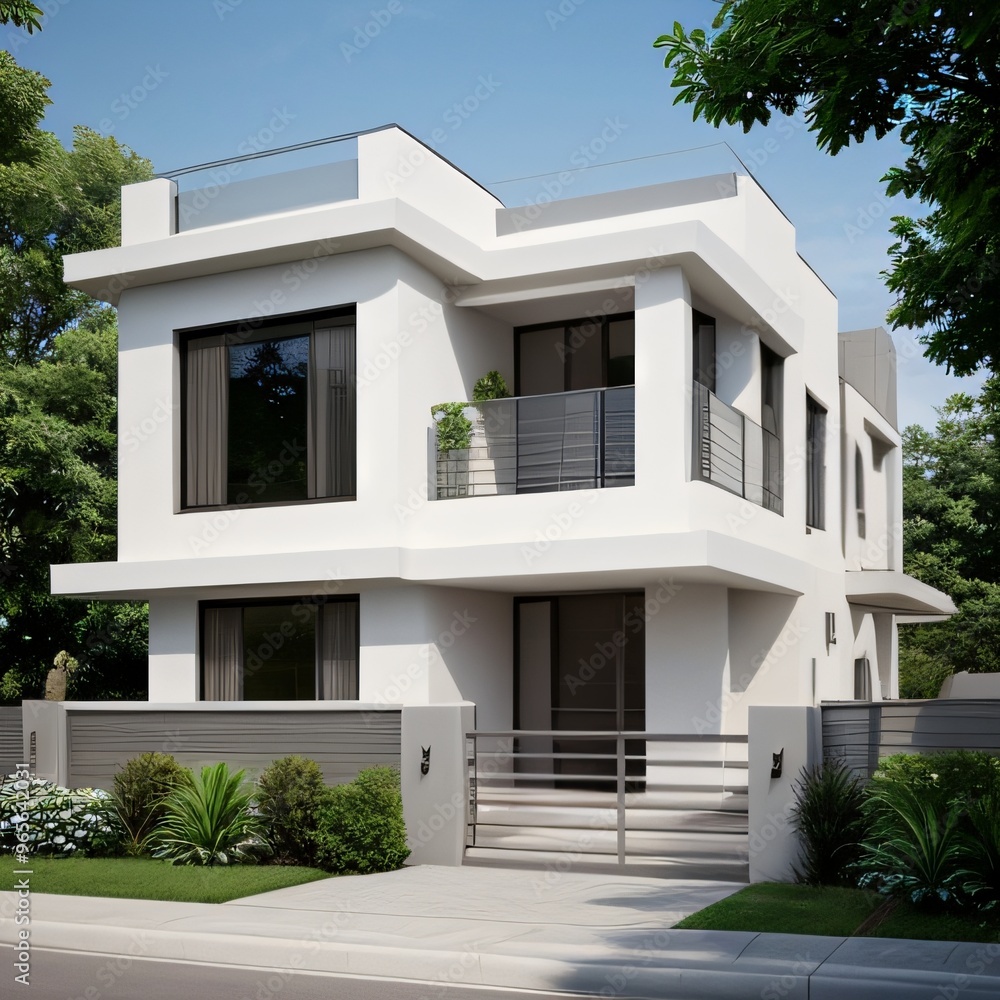 Fototapeta premium Modern luxury house with a well-manicured lawn..