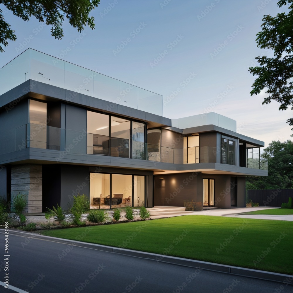 Modern luxury house with a well-manicured lawn.. Modern luxury house with a well-manicured lawn..