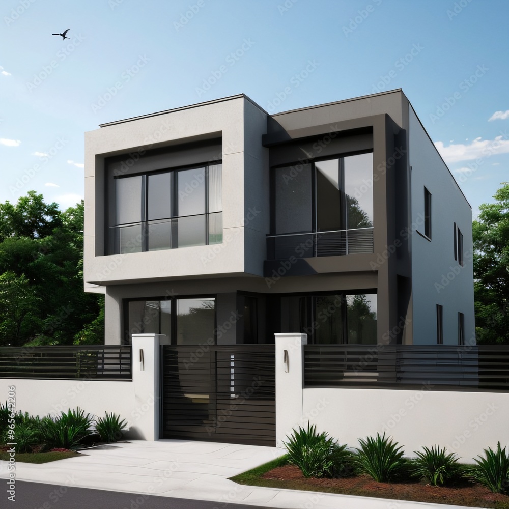 Modern luxury house with a well-manicured lawn.. Modern luxury house with a well-manicured lawn..