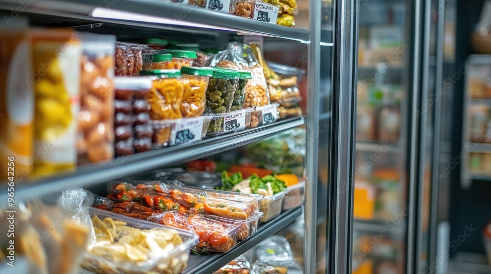 A Close-Up of a Refrigerated Display Case Filled with a Variety of Snacks and Prepared Foods A Close-Up of a Refrigerated Display Case Filled with a Variety of Snacks and Prepared Foods