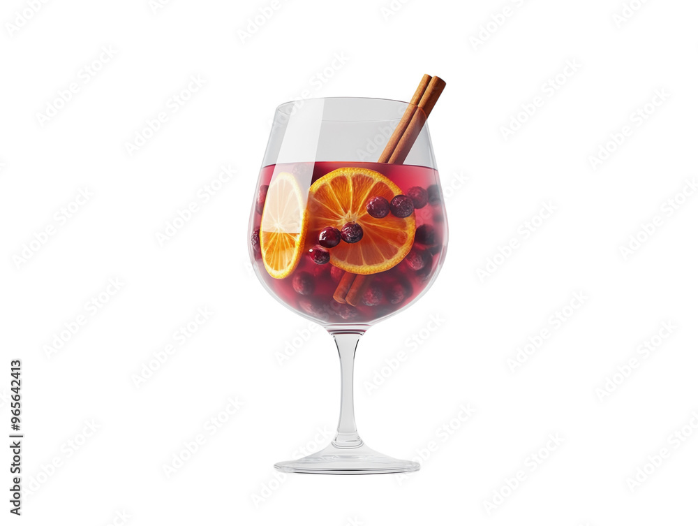 Glass of mulled wine with cinnamon stick, dried oranges, and berries on a white background. PNG transparent. Glass of mulled wine with cinnamon stick, dried oranges, and berries on a white background. PNG transparent.