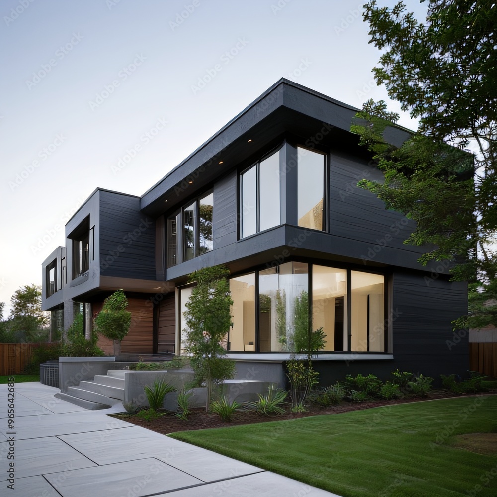 Modern luxury house with a well-manicured lawn.. Modern luxury house with a well-manicured lawn..