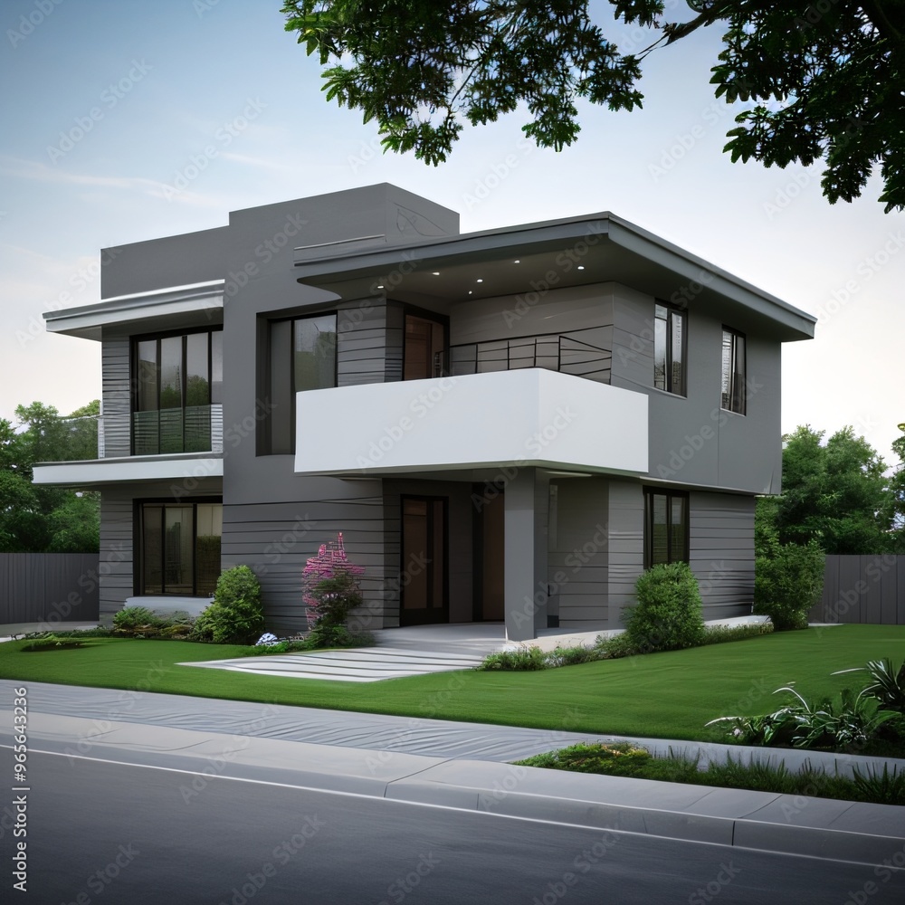 Modern luxury house with a well-manicured lawn.. Modern luxury house with a well-manicured lawn..