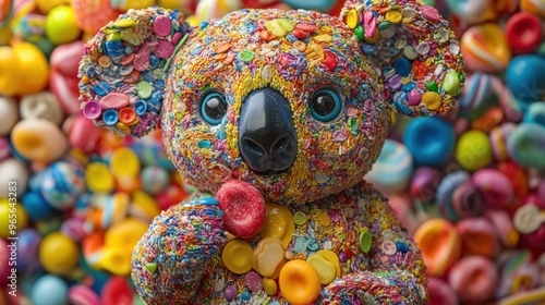 Colorful Koala Toy Made of Buttons and Beads photo