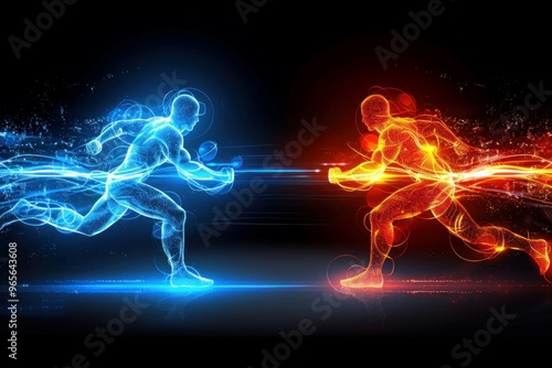 A man and a woman are tug of war competition concept