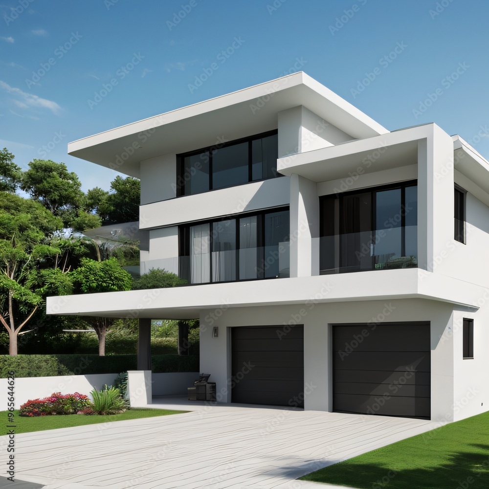 Modern luxury house with a well-manicured lawn.. Modern luxury house with a well-manicured lawn..