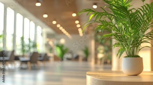 Plant in a Pot in Modern Interior with Blurred Background