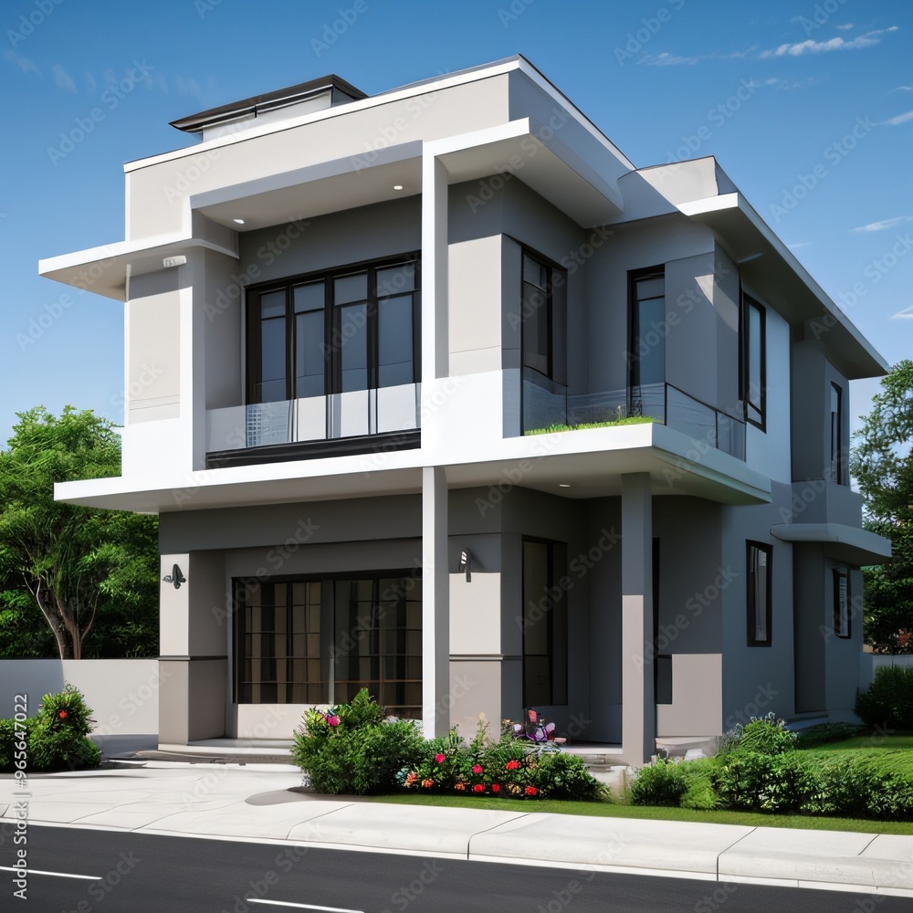 Modern luxury house with a well-manicured lawn.. Modern luxury house with a well-manicured lawn..
