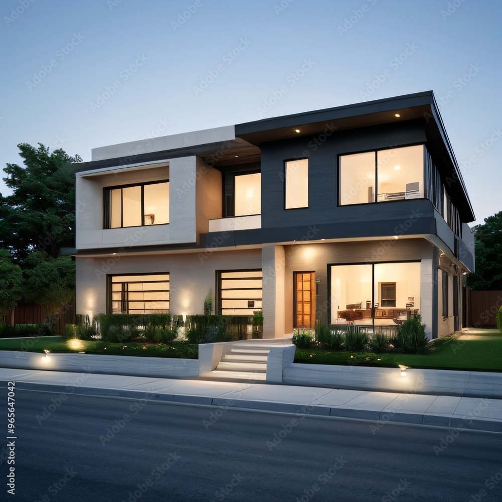 Modern luxury house with a well-manicured lawn.. Modern luxury house with a well-manicured lawn..