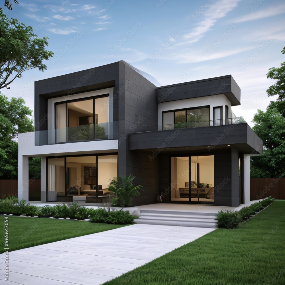 Modern luxury house with a well-manicured lawn.. Modern luxury house with a well-manicured lawn..