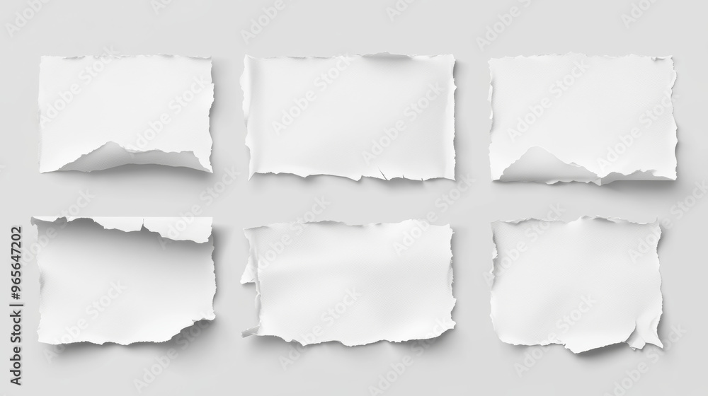 A collection of realistic white paper sheets, ripped and torn, ready to be used in your designs. The edges are uneven and textured, giving a natural, damaged look. Perfect for mockups, letters. A collection of realistic white paper sheets, ripped and torn, ready to be used in your designs. The edges are uneven and textured, giving a natural, damaged look. Perfect for mockups, letters.