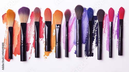 Colorful Makeup Brushes with Swatch Samples