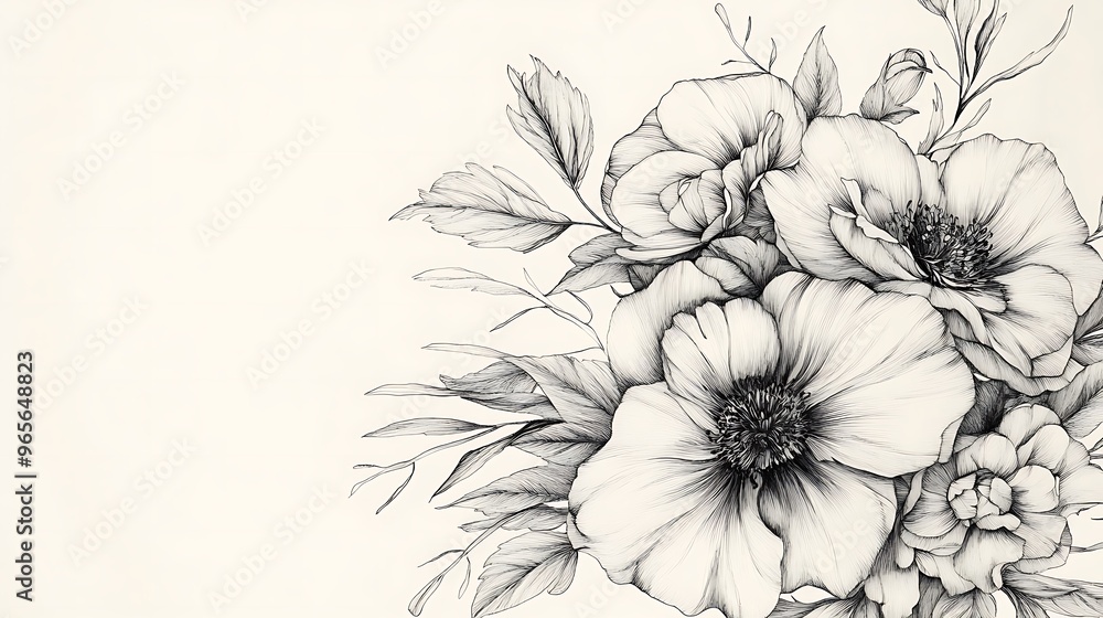 Botanical Bliss: Hand-Drawn Intricate Floral Bouquet with Artistic Line Work Botanical Bliss: Hand-Drawn Intricate Floral Bouquet with Artistic Line Work