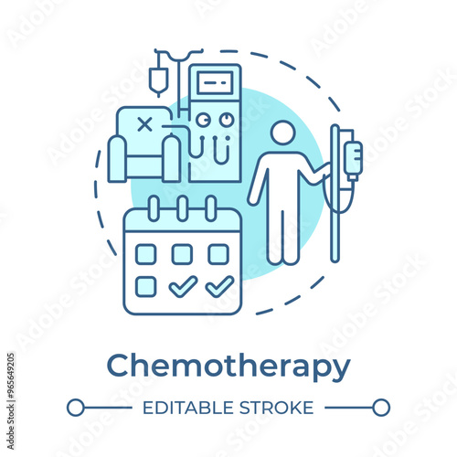 Chemotherapy soft blue concept icon. Cancer treatment schedule. Infusion IV session. Medical procedure. Round shape line illustration. Abstract idea. Graphic design. Easy to use in article