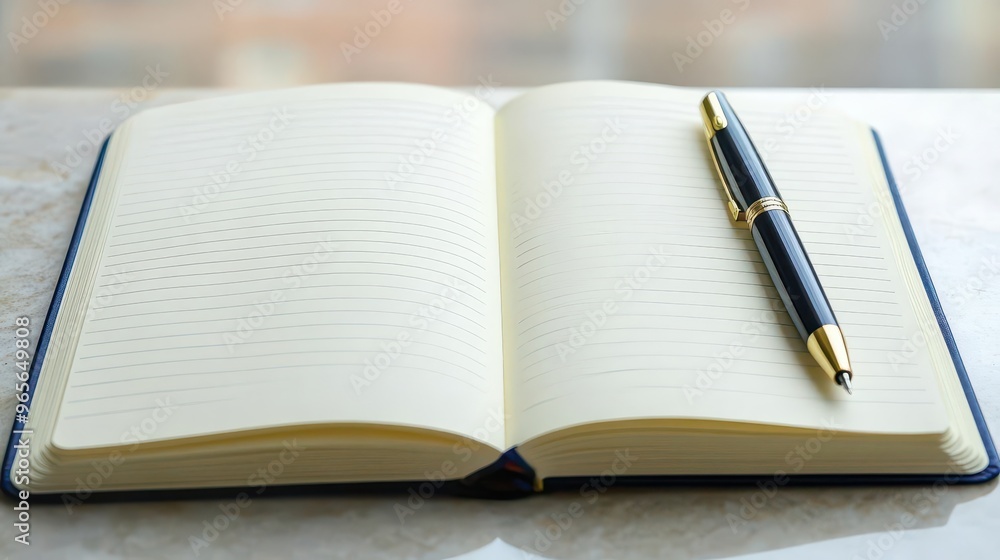 Blank page in a notebook with a pen, ready for writing a new chapter Blank page in a notebook with a pen, ready for writing a new chapter