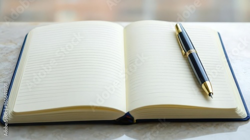 Wallpaper Mural Blank page in a notebook with a pen, ready for writing a new chapter Torontodigital.ca