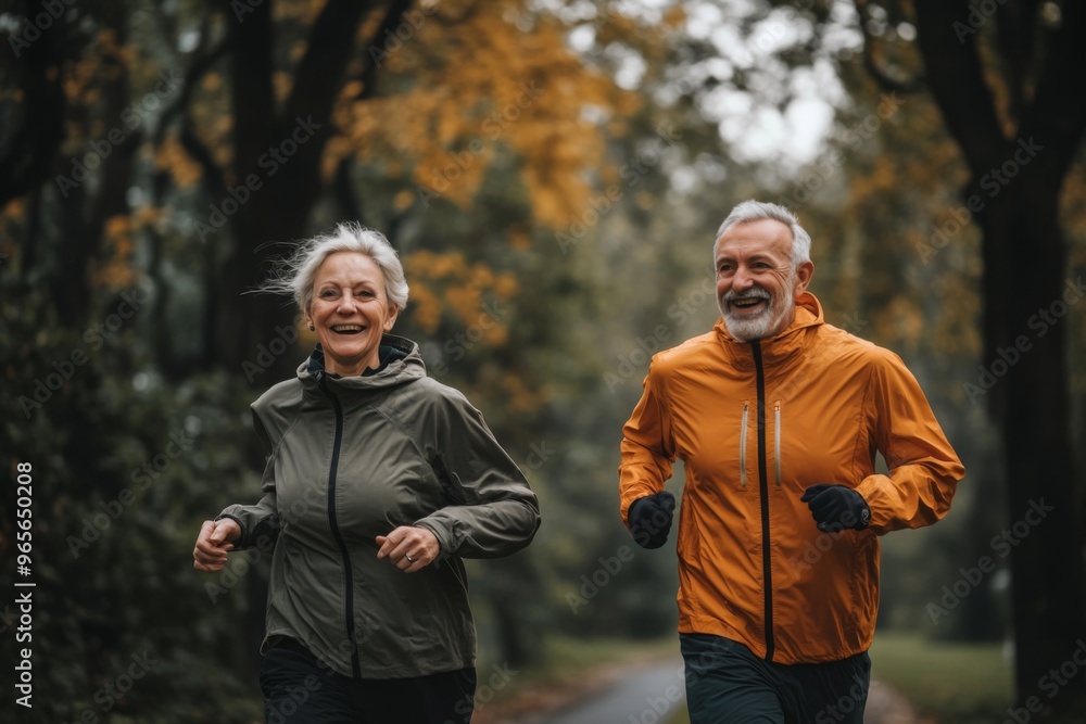 A Joyful Senior Couple Happily Enjoying a Refreshing Morning Run in Beautiful Nature A Joyful Senior Couple Happily Enjoying a Refreshing Morning Run in Beautiful Nature