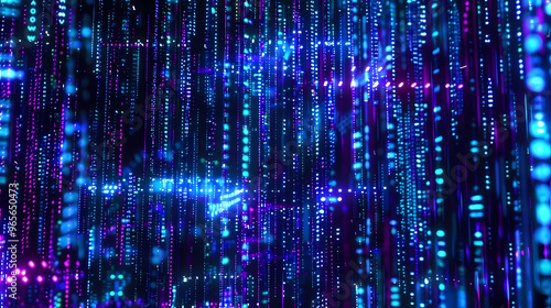 Wallpaper Mural digital artwork that features lines of computer code cascading down in a matrix-like effect. The background is a deep, dark blue with varying intensities Torontodigital.ca