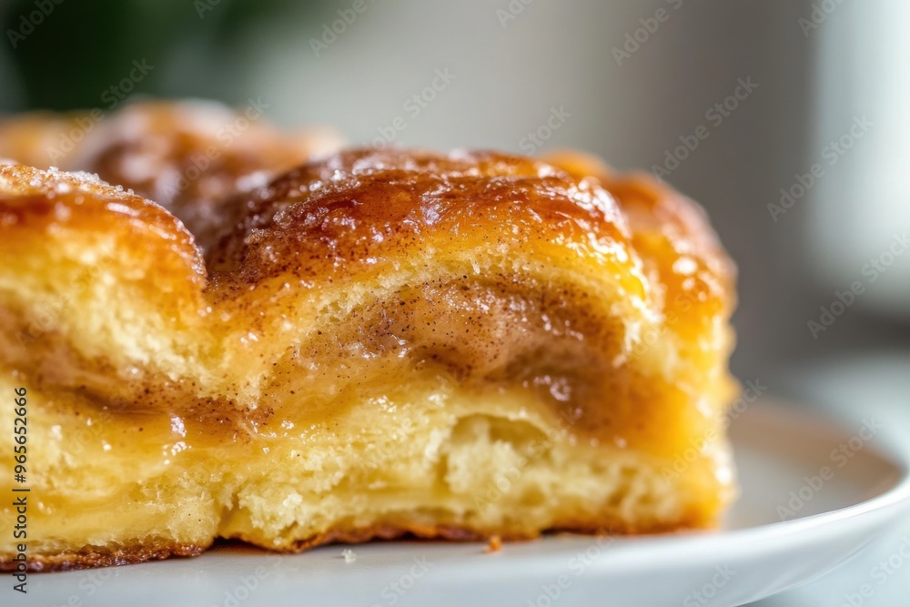 A close-up shot of the golden, caramelized edges of a cinnamon bun, with the inside layers bursting with cinnamon sugar and butter A close-up shot of the golden, caramelized edges of a cinnamon bun, with the inside layers bursting with cinnamon sugar and butter