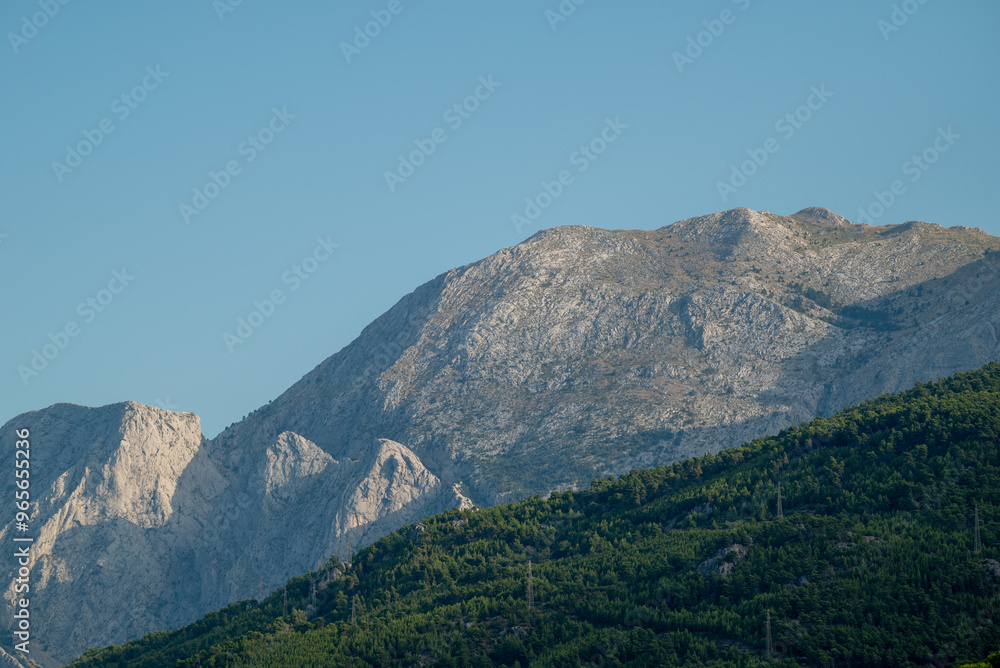 View of the Biokovo mountain range of the Dinaric Alps from Makarska riviera, Adriatic coast of Croatia View of the Biokovo mountain range of the Dinaric Alps from Makarska riviera, Adriatic coast of Croatia