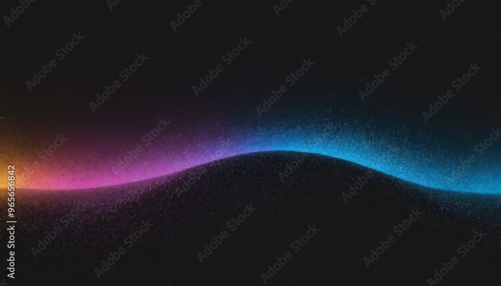 A abstract wave of glowing blue and purple particles on a dark background. A abstract wave of glowing blue and purple particles on a dark background.