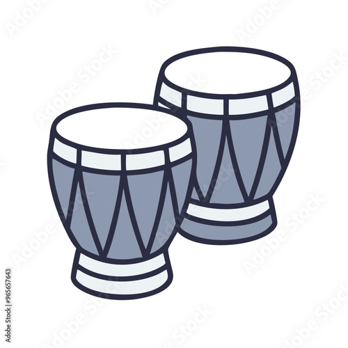 Bongo Drums Pair in Simplified Blue Line Drawing Style
