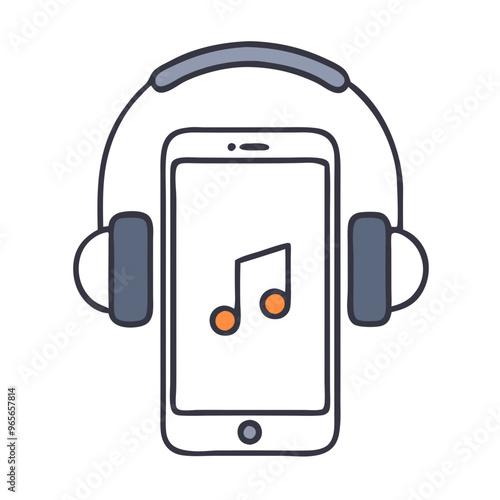 Smartphone with Headphones in Blue Minimalist Style Representing Mobile Audio Experience