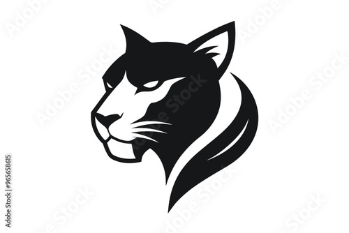  a tiger  head icon, featuring a modern stylish shape with an underline, set on a solid white background  photo