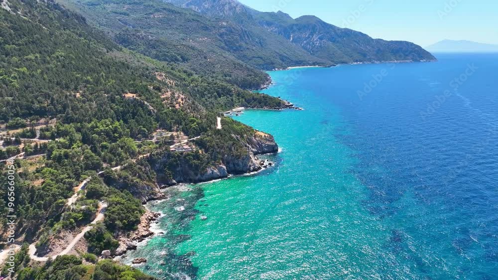 Flying over the coastline on Samos island, Greece Flying over the coastline on Samos island, Greece