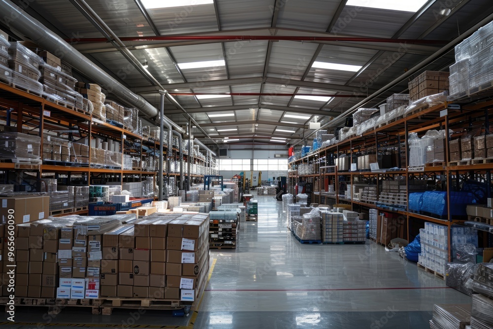 Large organized distribution warehouse stocking products Large organized distribution warehouse stocking products