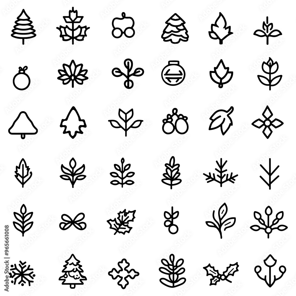 Leaf and Nature Icons for Christmas and Festive Decorations Leaf and Nature Icons for Christmas and Festive Decorations