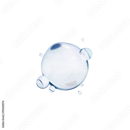 Transparent bubbles. 3D Soap bubble floating on transparent background. Soap transparent balloon. 3D Rendering. Render of transparent glass circle liquid object, soap water bubble with reflection. PNG