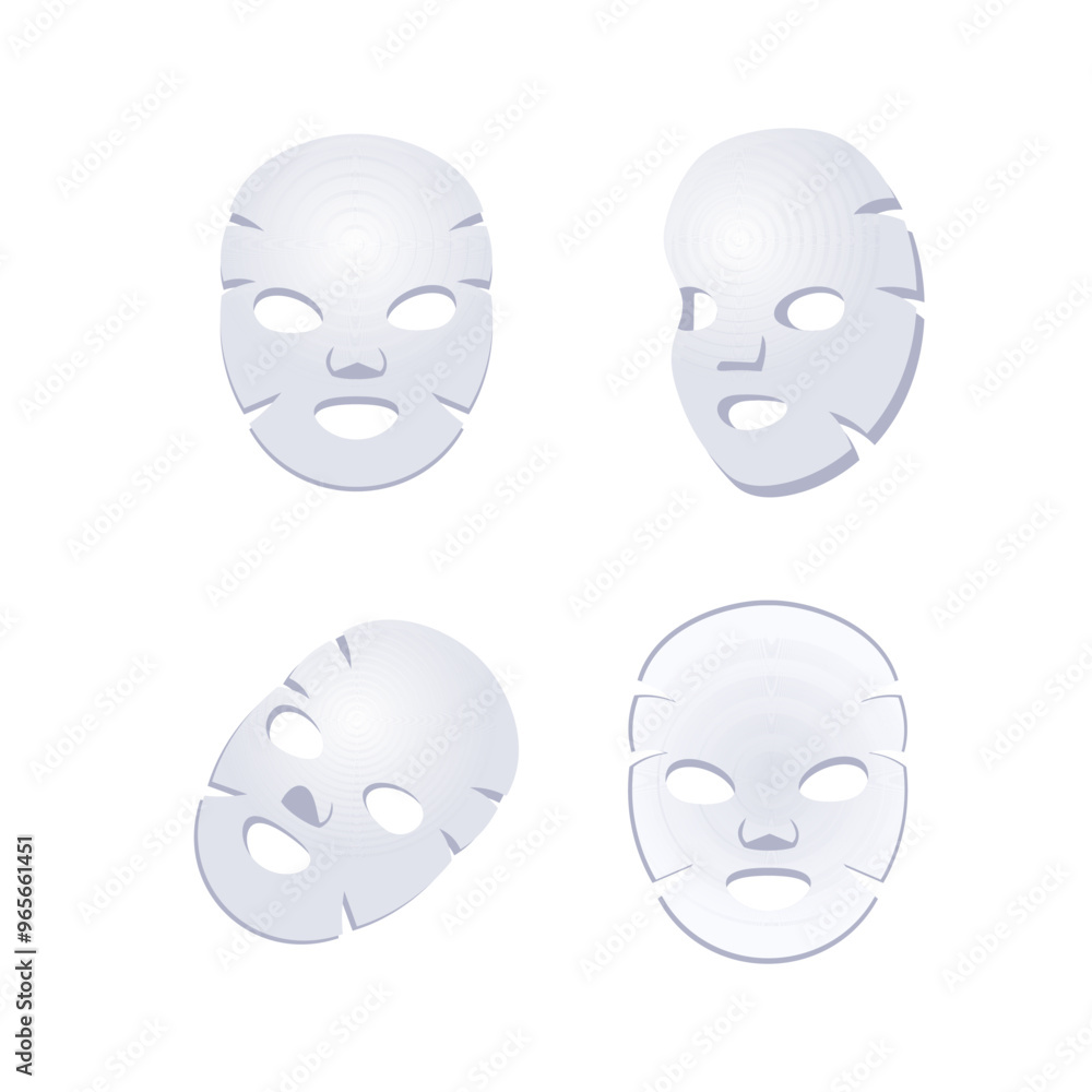 Experience ultimate self care with a set of four white cosmetic sheet masks for moisturizing your face. Embrace pampering with this luxury collection. Experience ultimate self care with a set of four white cosmetic sheet masks for moisturizing your face. Embrace pampering with this luxury collection.