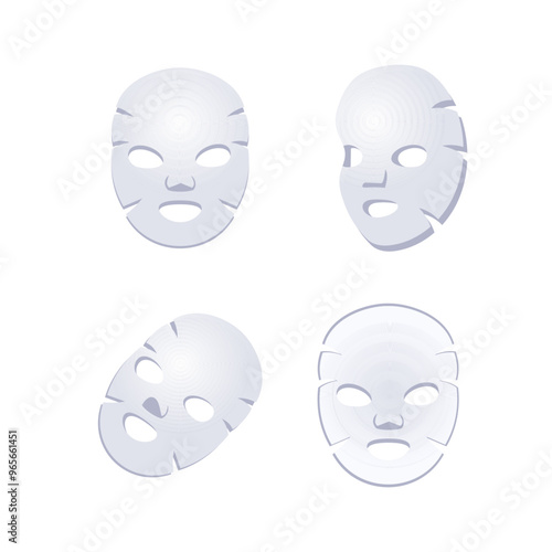 Experience ultimate self care with a set of four white cosmetic sheet masks for moisturizing your face. Embrace pampering with this luxury collection.