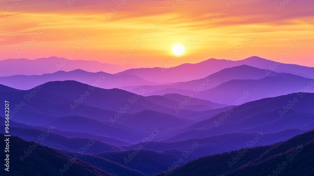 Fototapeta premium Mountain landscape at sunrise with vibrant colors, scenic view. Serenity and nature concept