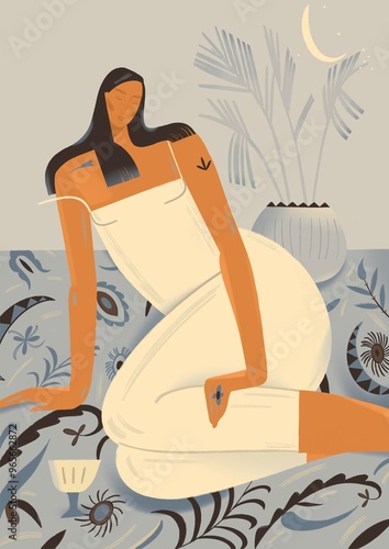 Иллюстраstylish poster illustration with the image of an elegant woman in boho styleция без названия