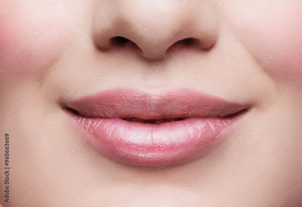 Obraz premium close up of lips extreme close up of her lips painted in soft pi