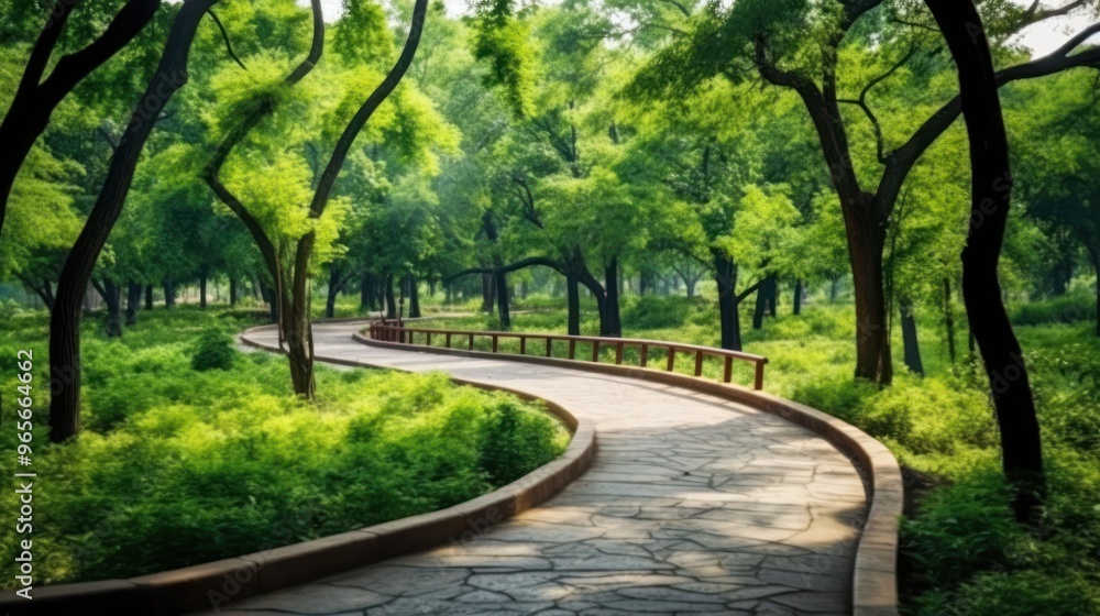 Serene Pathway Through a Lush Forest Serene Pathway Through a Lush Forest