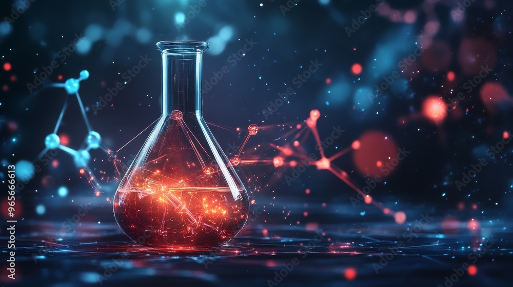 A futuristic chemistry experiment with nanotechnology and smart materials, glowing results. A futuristic chemistry experiment with nanotechnology and smart materials, glowing results.