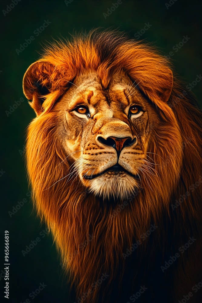 Fototapeta premium A close up of a lion's face with a dark background