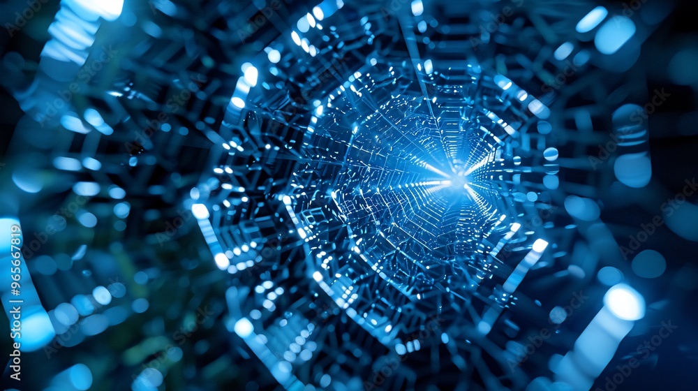 Abstract digital tunnel with glowing blue light. Abstract digital tunnel with glowing blue light.
