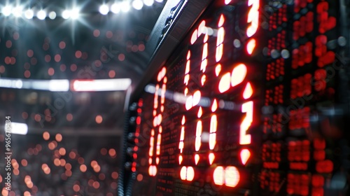 Close-up of digital scoreboard showing high player count in sports event, with cheering fans and sports arena in background, highlighting the excitement and scale of the competition.AI